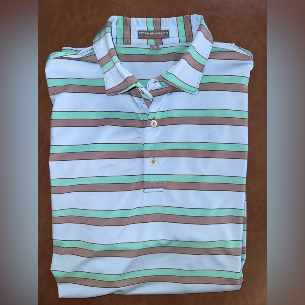 Peter Millar Aqua and Brown Striped Shirt